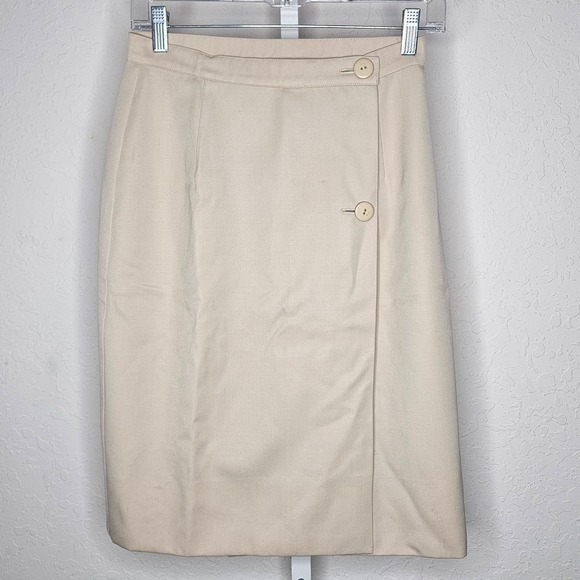Krizia Dresses & Skirts - Krizia Beige Wool Wrap Pencil Skirt Made in Italy‎ Classic Minimalist Size 2